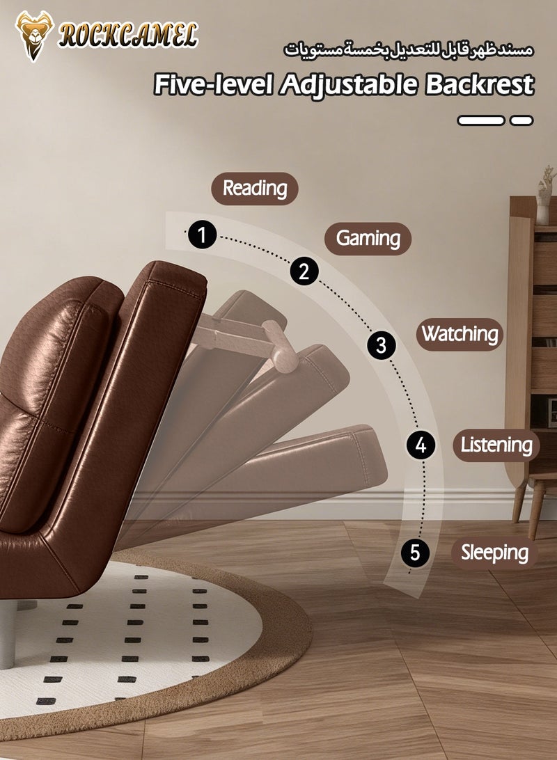 ROCKCAMEL 3-in-1 Waxed Oil Leather Sofa with Adjustable Positions, 75cm Wide, Converts to Sofa Bed & Leisure Lounger, Reinforced Stable Frame, Detachable & Machine Washable Cover, Multi-Functional Premium Leather Seating Ideal for Home & Office Use, Brown - Image 2