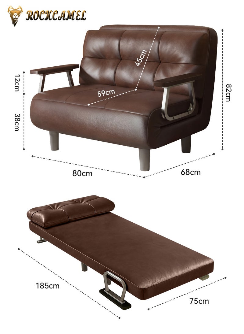 ROCKCAMEL 3-in-1 Waxed Oil Leather Sofa with Adjustable Positions, 75cm Wide, Converts to Sofa Bed & Leisure Lounger, Reinforced Stable Frame, Detachable & Machine Washable Cover, Multi-Functional Premium Leather Seating Ideal for Home & Office Use, Brown - Image 3