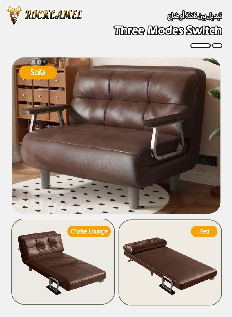 ROCKCAMEL 3-in-1 Waxed Oil Leather Sofa with Adjustable Positions, 75cm Wide, Converts to Sofa Bed & Leisure Lounger, Reinforced Stable Frame, Detachable & Machine Washable Cover, Multi-Functional Premium Leather Seating Ideal for Home & Office Use, Brown - Image 5