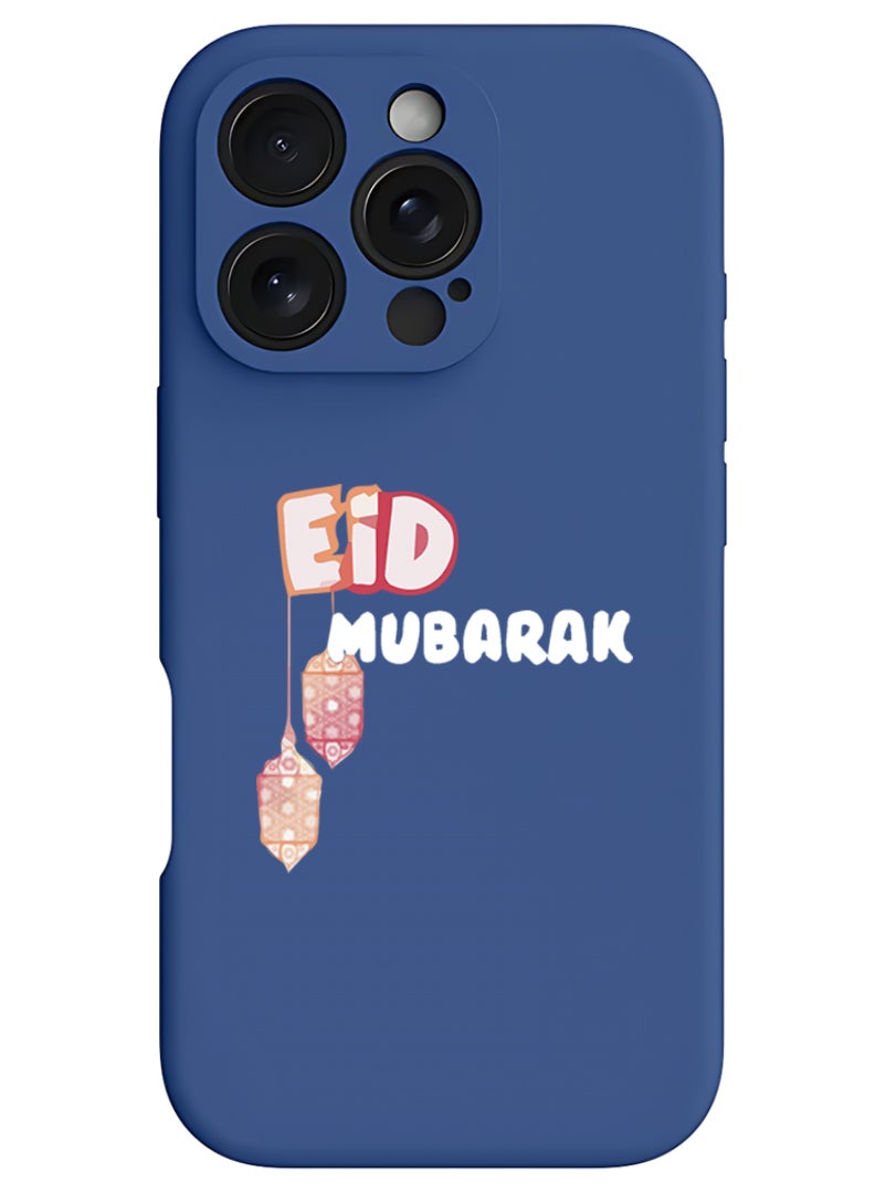 Theodor iPhone 16 Pro Blue Protective Slim Fit Case Liquid Silicone Cover with Full Body Protection Anti-Scratch Shockproof Case For iPhone - Eid Mubarak white - Image 1