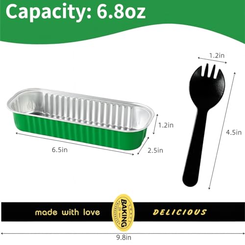 Orlashop 30 Pack 6.8oz Christmas Green Disposable Rectangular Aluminum Foil Mini Loaf Pans with Lids,Mini Cake Pans for Baking, Loaf Baking Pans, Small Containerfor for Patrick’s Day Party - Image 2
