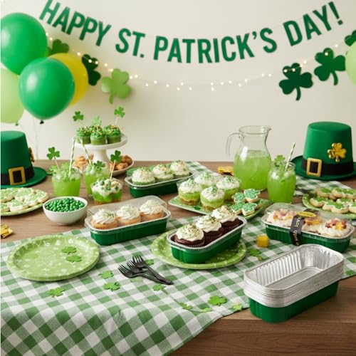 Orlashop 30 Pack 6.8oz Christmas Green Disposable Rectangular Aluminum Foil Mini Loaf Pans with Lids,Mini Cake Pans for Baking, Loaf Baking Pans, Small Containerfor for Patrick’s Day Party - Image 4