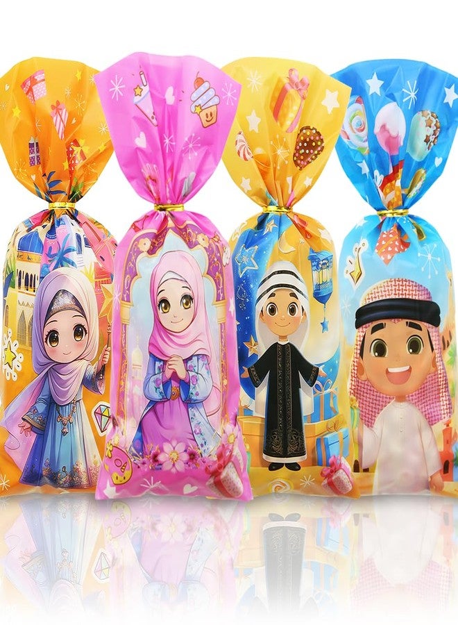 Boerni Eid Mubarak Cellophane Treat, Lovely Muslim Ramadan Decorations Cartoon Print Goodie Bags Candy Cellophane Goody Favor Gift Bags for Kids Boys Girls, Muslim Islamic Eid Iftar Diwali Party Supplies - Image 1