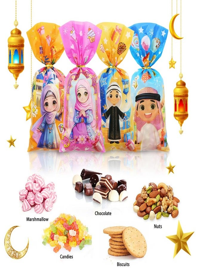 Boerni Eid Mubarak Cellophane Treat, Lovely Muslim Ramadan Decorations Cartoon Print Goodie Bags Candy Cellophane Goody Favor Gift Bags for Kids Boys Girls, Muslim Islamic Eid Iftar Diwali Party Supplies - Image 3