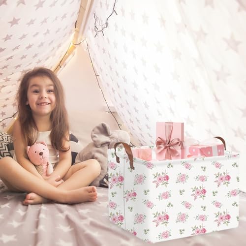 FXOCSHE Rectangular Rose Pink Flower Basket for GirlsWaterproof collapsible laundry basket for girlsKids Storage BasketsBooks BoxGift BasketsBaby Room DecorPink Flowers - Image 3