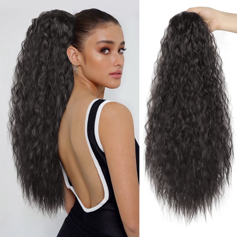 AISI BEAUTY Long Drawstring Ponytail Extension Synthetic 22" Kinky Straight Bun Ponytail Clip on Hair Extensions Ponytail for Women(2#) - Image 1