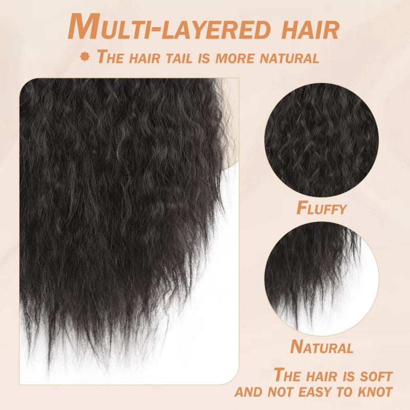 AISI BEAUTY Long Drawstring Ponytail Extension Synthetic 22" Kinky Straight Bun Ponytail Clip on Hair Extensions Ponytail for Women(2#) - Image 4