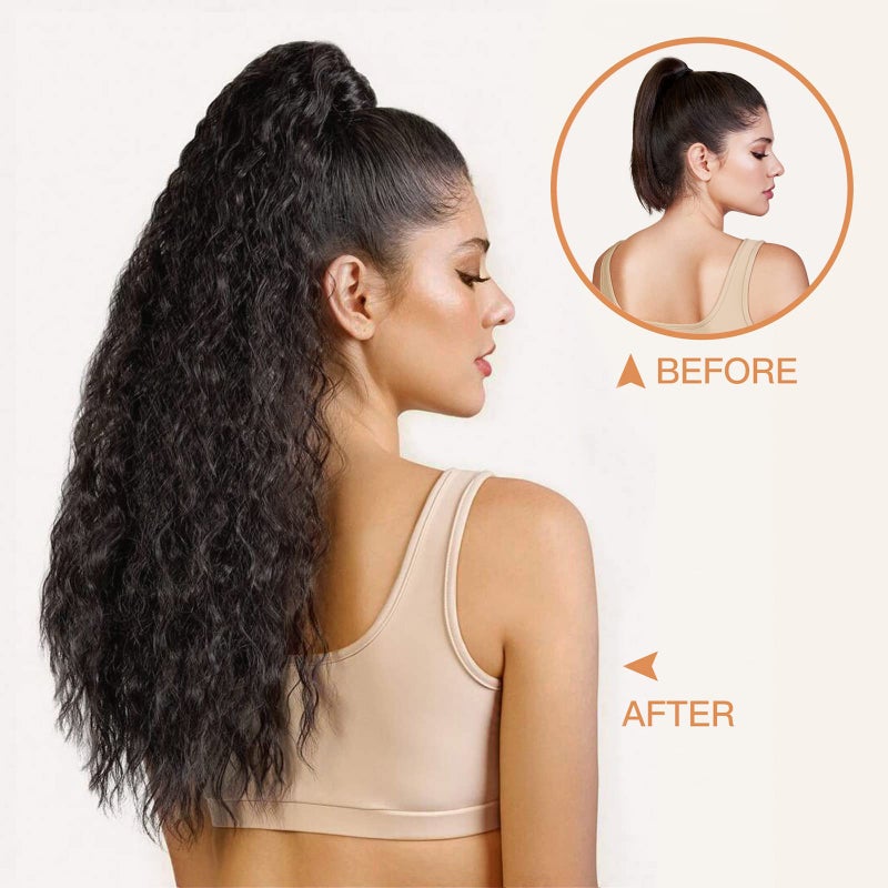 AISI BEAUTY Long Drawstring Ponytail Extension Synthetic 22" Kinky Straight Bun Ponytail Clip on Hair Extensions Ponytail for Women(2#) - Image 5