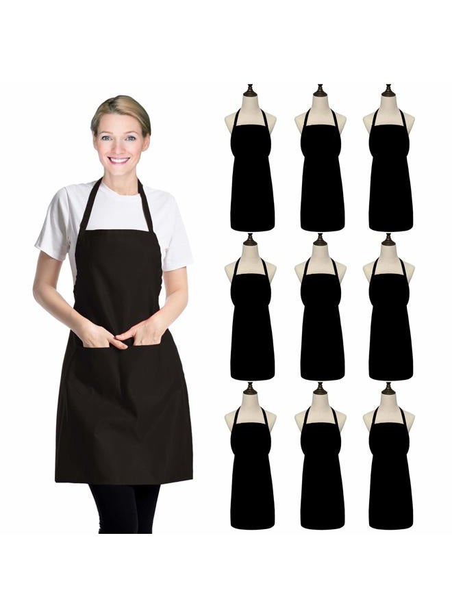 XEEYAYA 9 Pack Black Apron for Women Adult Girls Ladies with Pockets - Kitchen Aprons Bulk for Cooking Painting BBQ Grilling Baking (9 Pack, Black) - Image 1