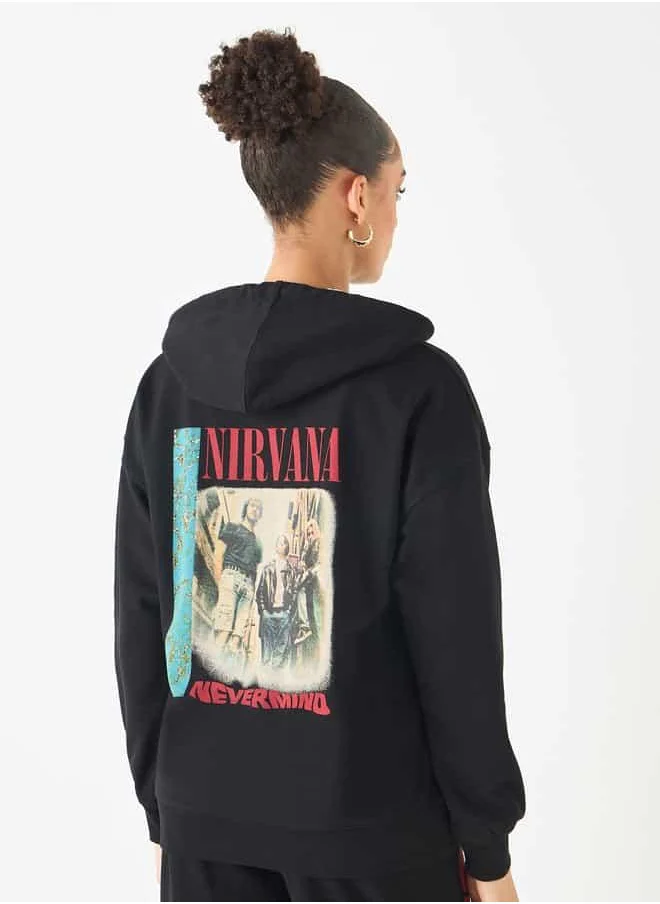 SP Characters Nirvana Print Hooded Sweatshirt with Long Sleeves