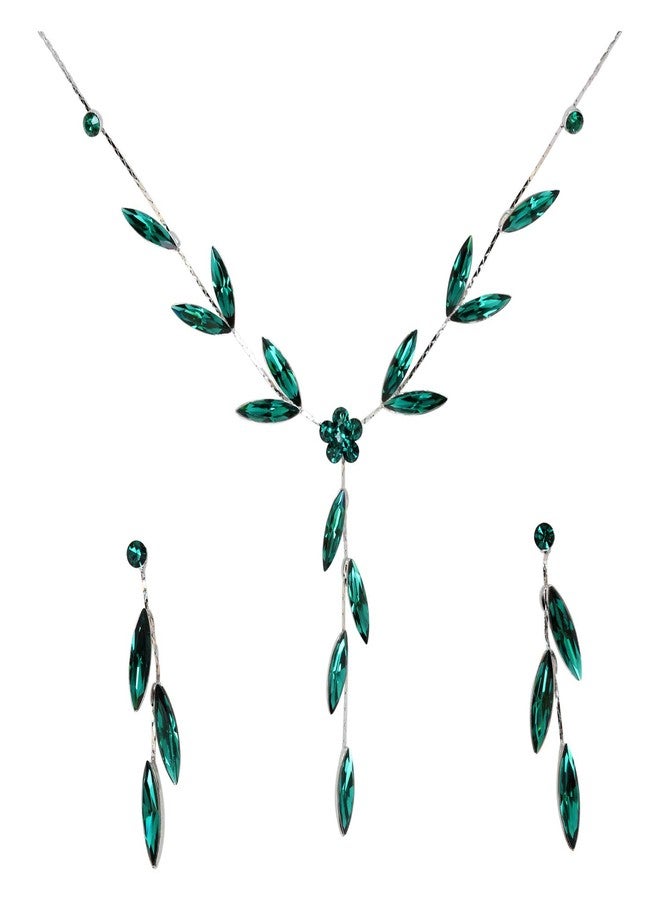 Faship Gorgeous Green Rhinestone Crystal Necklace Earrings Set - Green - Image 1