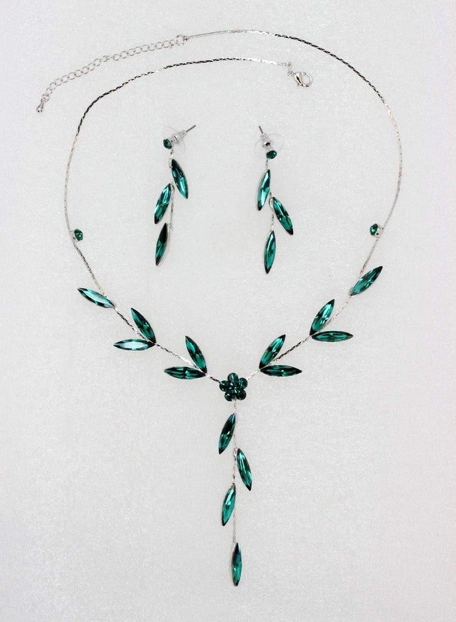 Faship Gorgeous Green Rhinestone Crystal Necklace Earrings Set - Green - Image 2