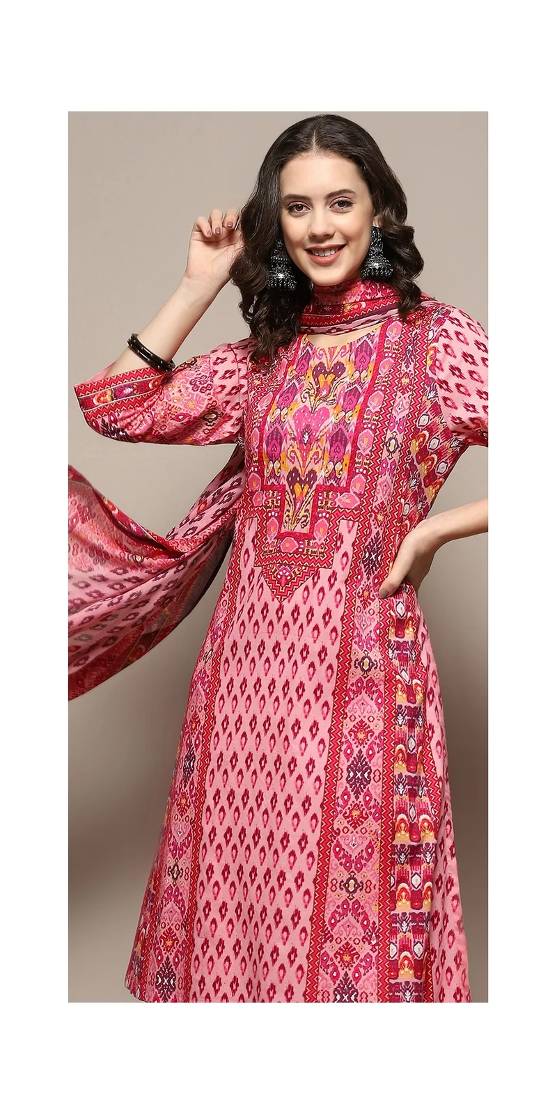 بيبا طقم بدلة مستقيمة مطبوعة بالقطن الوردي