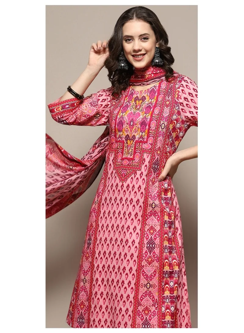 بيبا طقم بدلة مستقيمة مطبوعة بالقطن الوردي