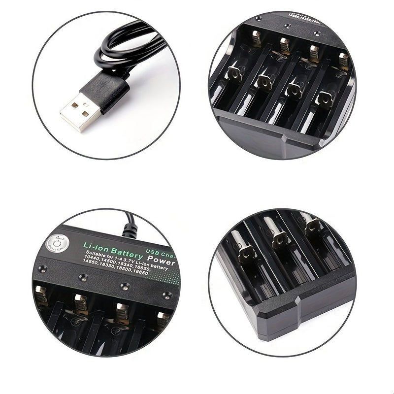 طقم 4 بطاريات + شاحن واحد: بطاريات 18650 3.7V 1800mAh قابلة لإعادة الشحن ذات قمة زرية مع شاحن ذكي عالمي لـ 18650 26650 14500 16340 18500 - Image 3