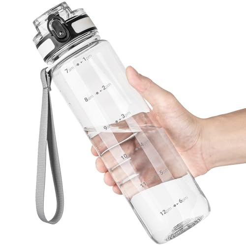 OLDLEY 32 oz Water Bottle, Motivational Water Bottle with Time Marker, Sports Water Bottle With Strap, Leakproof & BPA Free Large Water Bottles for School, Gym, Travel, Outdoor, Tritan, Transparent - Image 1