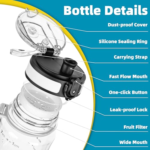 OLDLEY 32 oz Water Bottle, Motivational Water Bottle with Time Marker, Sports Water Bottle With Strap, Leakproof & BPA Free Large Water Bottles for School, Gym, Travel, Outdoor, Tritan, Transparent - Image 2