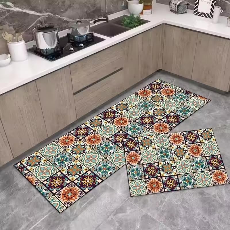 Home-Cloud حصائر مطبخ مطاطية للأرضية مجموعة من 2 قطعة | غير قابلة للانزلاق، سجادات ناعمة ماصة للمطبخ، وغسيل الملابس، والممرات | 120x40 سم، 40x60 سم | سمك 4 مم (بني_متعدد) - Image 5