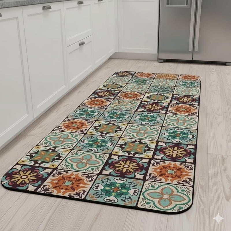 Home-Cloud حصائر مطبخ مطاطية للأرضية مجموعة من 2 قطعة | غير قابلة للانزلاق، سجادات ناعمة ماصة للمطبخ، وغسيل الملابس، والممرات | 120x40 سم، 40x60 سم | سمك 4 مم (بني_متعدد) - Image 1