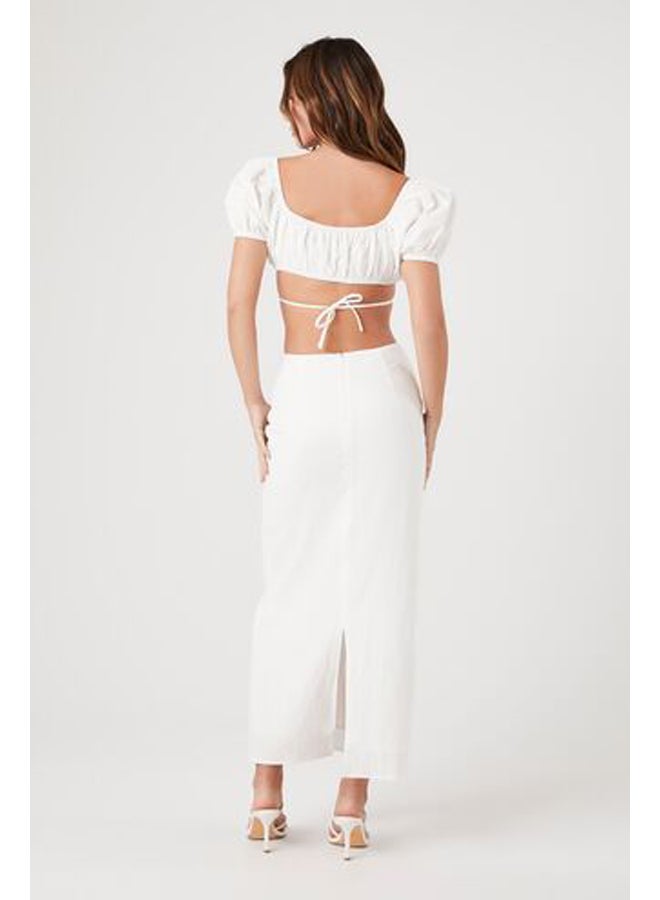 FOREVER 21 Puff-Sleeve Crop Top & Maxi Skirt Set - Image 1