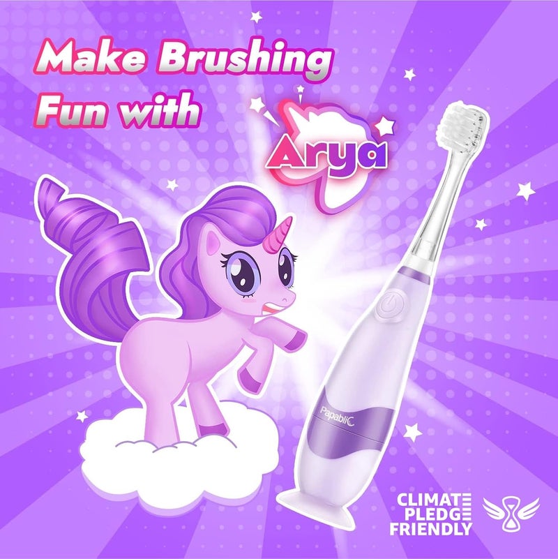 Papablic Toddler Sonic Electric Toothbrush Kids for Ages 1-3 Years, Baby Electric Toothbrush with Cute Unicorn Cover and Smart LED Timer, 4 Brush Heads (Arya) - Image 2