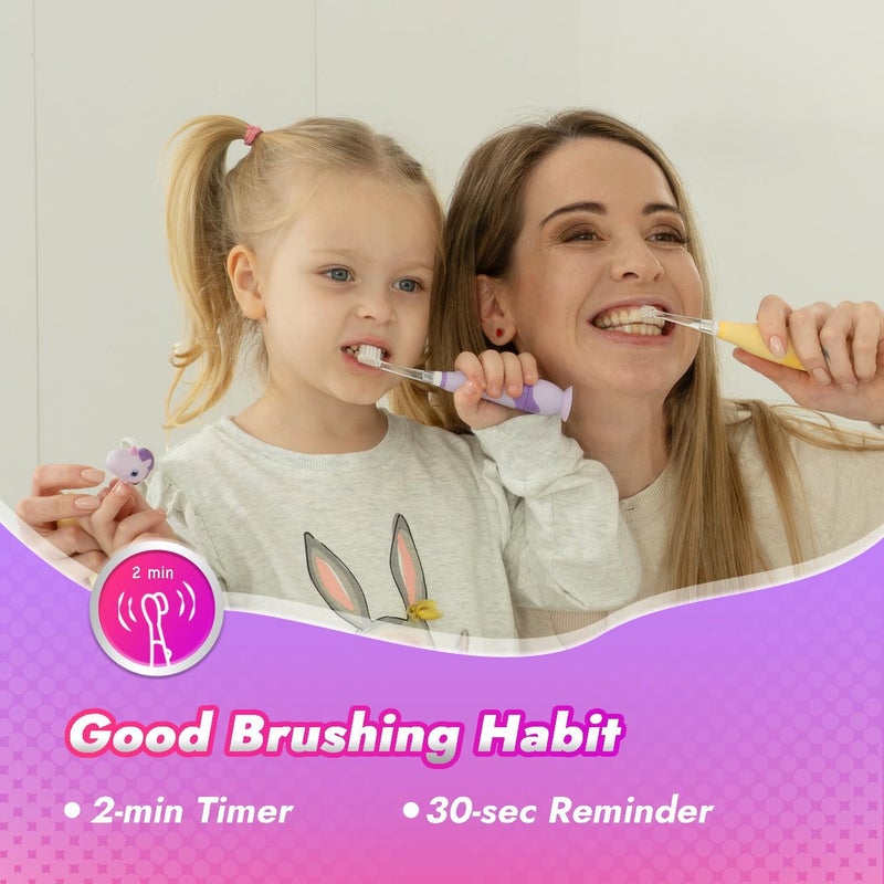 Papablic Toddler Sonic Electric Toothbrush Kids for Ages 1-3 Years, Baby Electric Toothbrush with Cute Unicorn Cover and Smart LED Timer, 4 Brush Heads (Arya) - Image 4