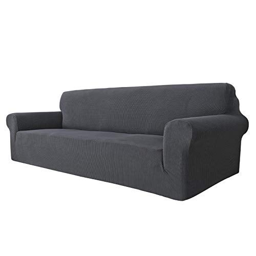 MAXIJIN Super Stretch Couch Cover for 3 Cushion Couch 1Piece Universal Sofa Covers Living Room Jacquard Spandex Furniture Protector Dogs Pet Friendly Fitted Extra Large Gray
