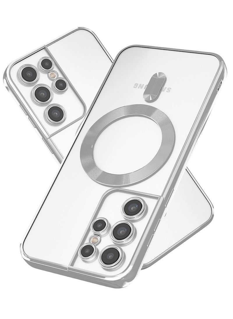 MIGOFAST - Samsung Galaxy S21 Ultra Mag-safe Case Support Wireless Charging Galaxy S21 Ultra Magnetic Cover Soft TPU Shockproof Camera Lens Protective Case Silver - Image 1