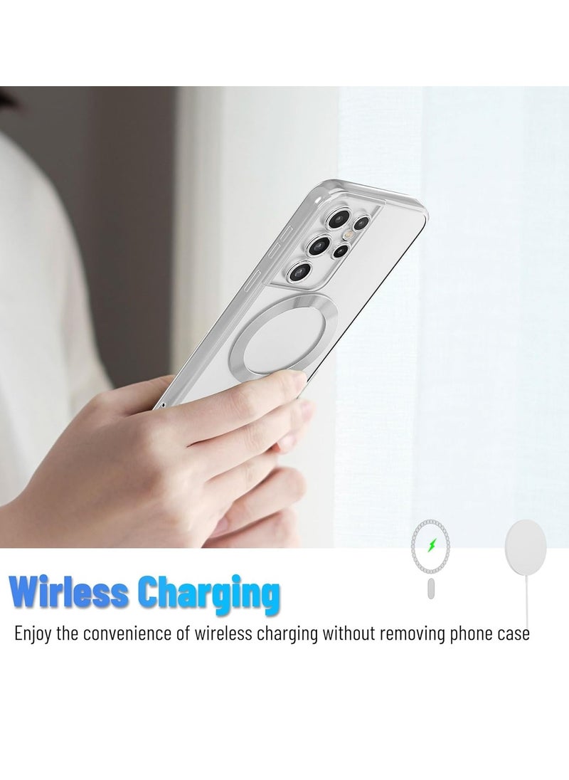 MIGOFAST - Samsung Galaxy S21 Ultra Mag-safe Case Support Wireless Charging Galaxy S21 Ultra Magnetic Cover Soft TPU Shockproof Camera Lens Protective Case Silver - Image 1