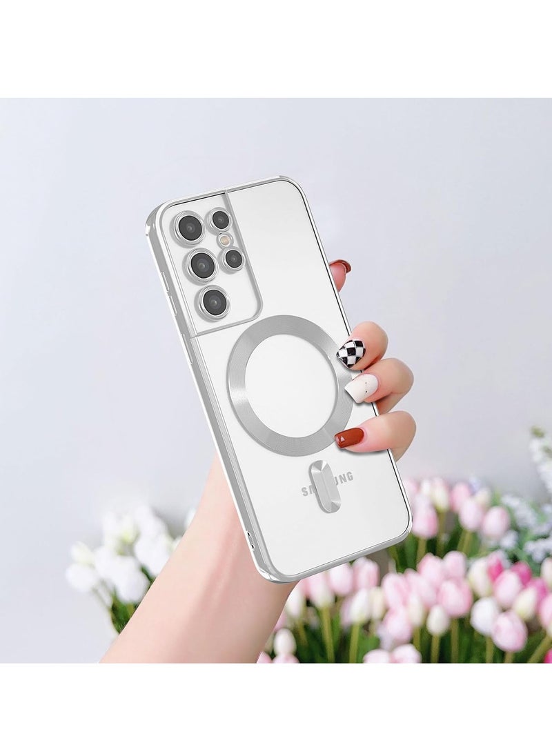 MIGOFAST - Samsung Galaxy S21 Ultra Mag-safe Case Support Wireless Charging Galaxy S21 Ultra Magnetic Cover Soft TPU Shockproof Camera Lens Protective Case Silver - Image 1