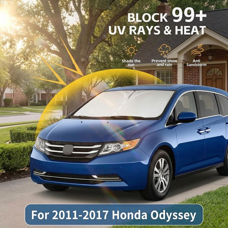 AuyNeas Windshield Sun Shade for Honda Odyssey 2011-2017 Double Layer 240T Front Window Shade Custom Fit Odyssey Sun Visor Foldable Shade Blocks UV Rays Summer Must Have Car Accessories - Image 2