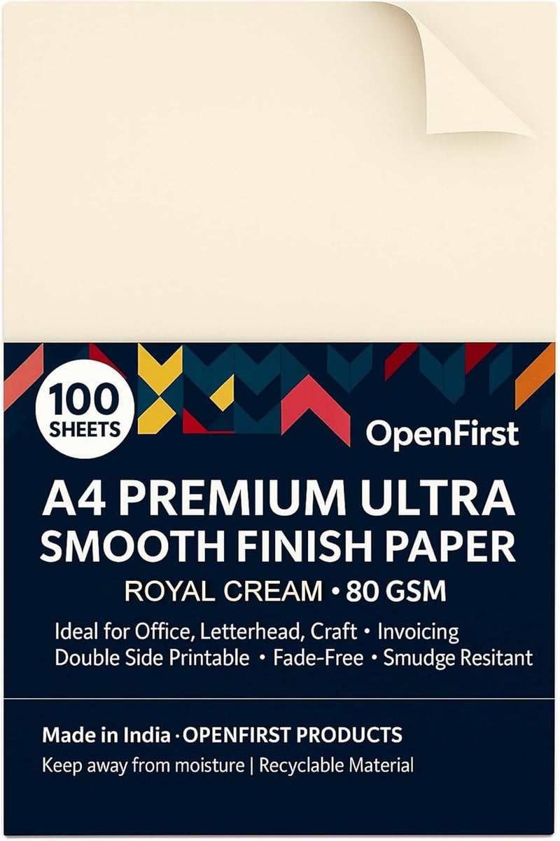 OPENFIRST ® A4 Size 80 GSM Royal Cream Premium Paper – Double Side Printable Ultra-Smooth Office Sheets for Letterhead, Billing, Reports & Legal Documents (Pack of 100 Sheets) - Image 1