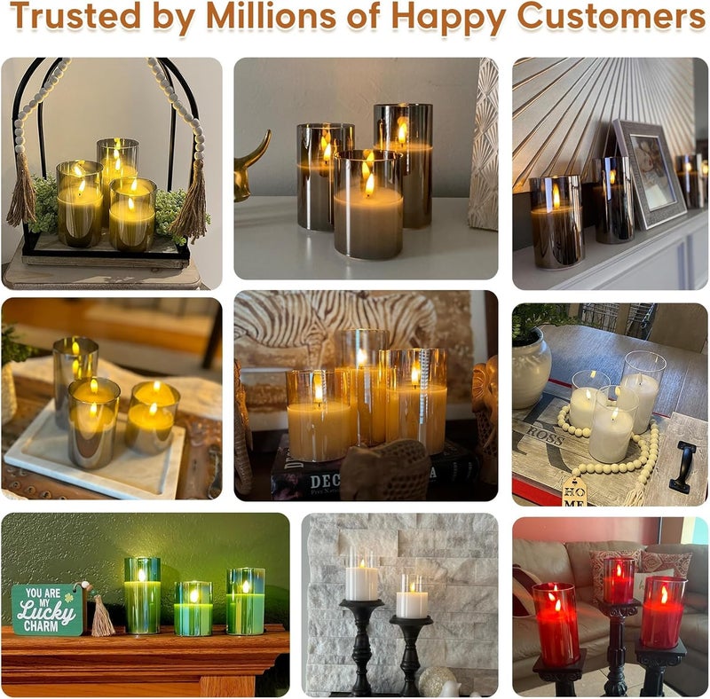 DECOVAA Set of 3 LED Pillar Candles with Acrylic Glass Holders, Realistic Flickering Flame, Battery Operated Decorative Candle for Home, Wedding, Diwali Décor (Acrylic Golden Glass Candle) - Image 5