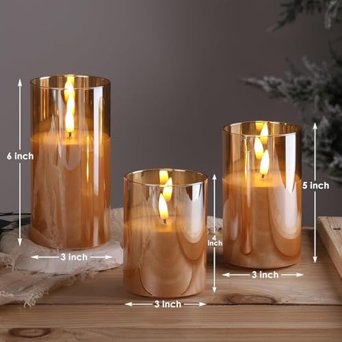 DECOVAA Set of 3 LED Pillar Candles with Acrylic Glass Holders, Realistic Flickering Flame, Battery Operated Decorative Candle for Home, Wedding, Diwali Décor (Acrylic Golden Glass Candle) - Image 2