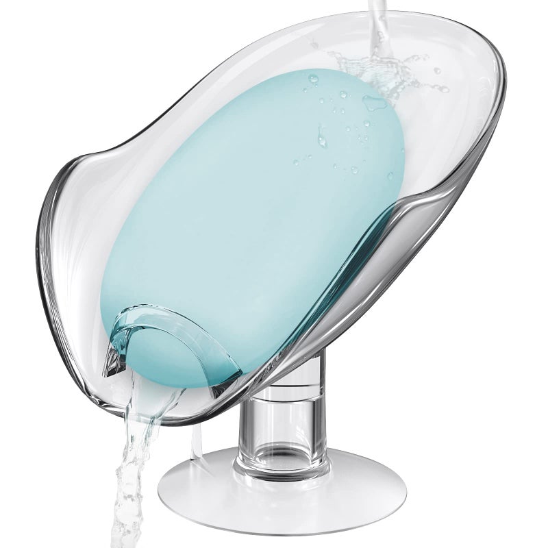 إنبيت حامل صابون NPET غير مثقوب، طبق صابون بلاستيكي ذاتي التصريف مع كوب شفط كبير، صينية صابون محمولة للحمام والدش وحوض المطبخ، توفر المساحة والصابون (قطعة واحدة شفافة) - Image 1