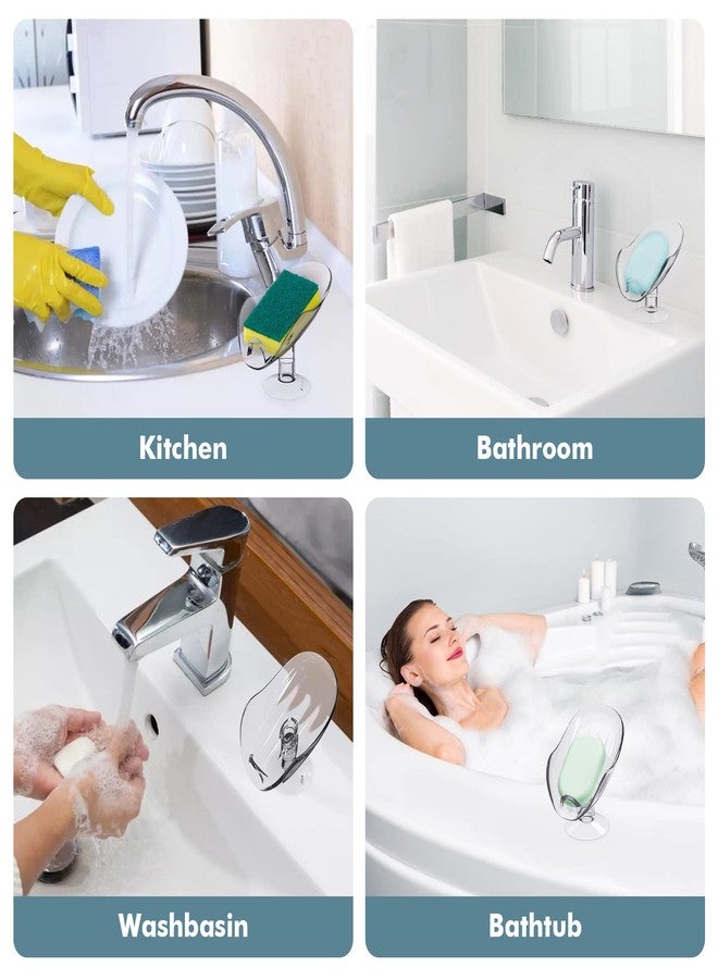 إنبيت حامل صابون NPET غير مثقوب، طبق صابون بلاستيكي ذاتي التصريف مع كوب شفط كبير، صينية صابون محمولة للحمام والدش وحوض المطبخ، توفر المساحة والصابون (قطعة واحدة شفافة) - Image 5