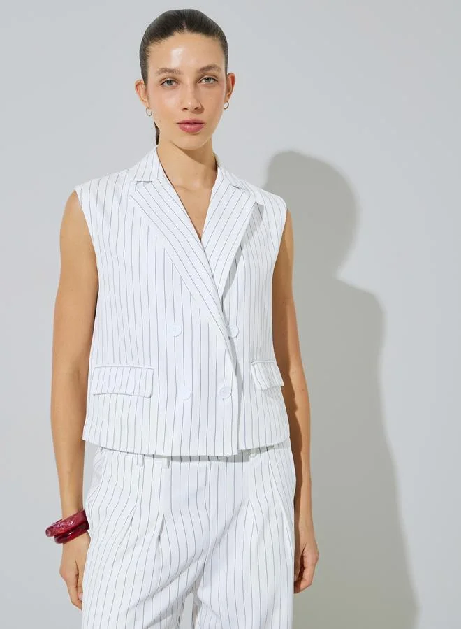 Styli Off White Striped Waistcoat and Trousers Co-ord Set