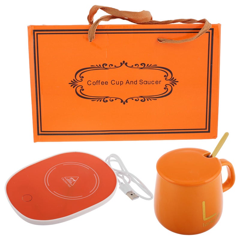 USB Cup Warmer With Ceramic Mug Auto Shut Off Beverage Heater For Office Home Travel - Image 2