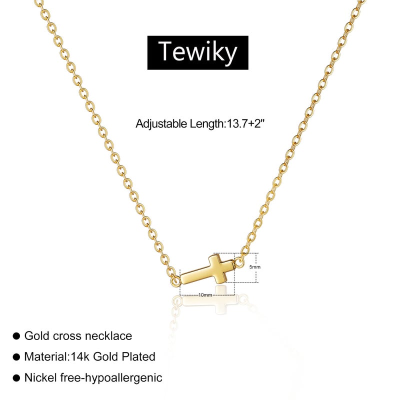 Tewiky Dainty Cross Necklace for Women, 14K Gold Plated Simple Cross Choker Necklaces Small Cross Pendant Tiny Cute Necklaces Handmade Aesthetic Gold Jewelry for Women - Image 5