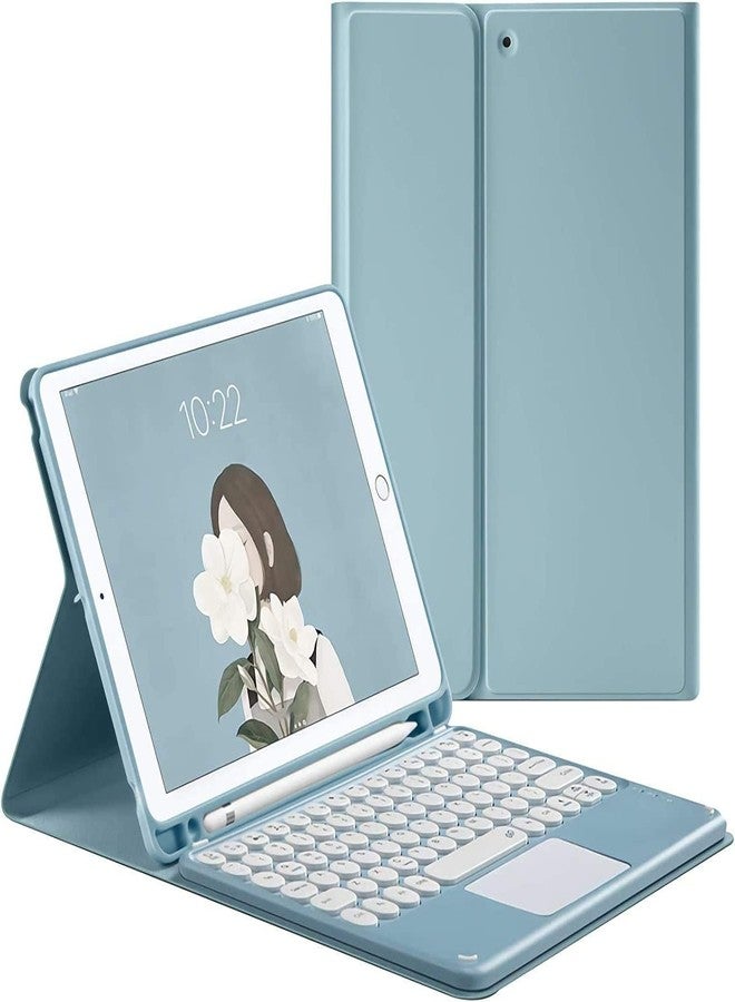 NUWONAYA Touchpad Keyboard Case for Galaxy Tab S10 Lite/S10 FE/S9 FE/S9/S8/S7 with S Pen Holder, Round Keys Magnetic Detachable Trackpad Keyboard, Mist Blue - Image 1