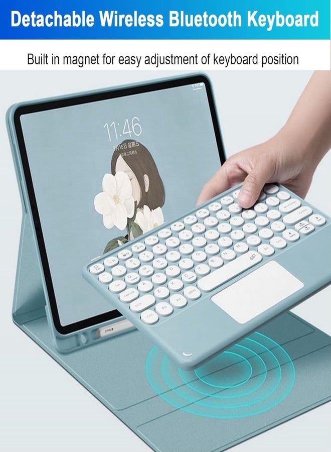 NUWONAYA Touchpad Keyboard Case for Galaxy Tab S10 Lite/S10 FE/S9 FE/S9/S8/S7 with S Pen Holder, Round Keys Magnetic Detachable Trackpad Keyboard, Mist Blue - Image 3
