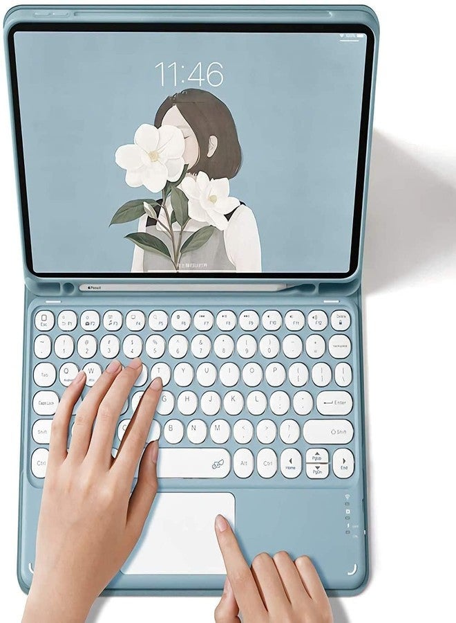NUWONAYA Touchpad Keyboard Case for Galaxy Tab S10 Lite/S10 FE/S9 FE/S9/S8/S7 with S Pen Holder, Round Keys Magnetic Detachable Trackpad Keyboard, Mist Blue - Image 2