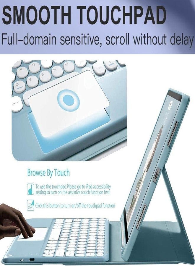 NUWONAYA Touchpad Keyboard Case for Galaxy Tab S10 Lite/S10 FE/S9 FE/S9/S8/S7 with S Pen Holder, Round Keys Magnetic Detachable Trackpad Keyboard, Mist Blue - Image 4