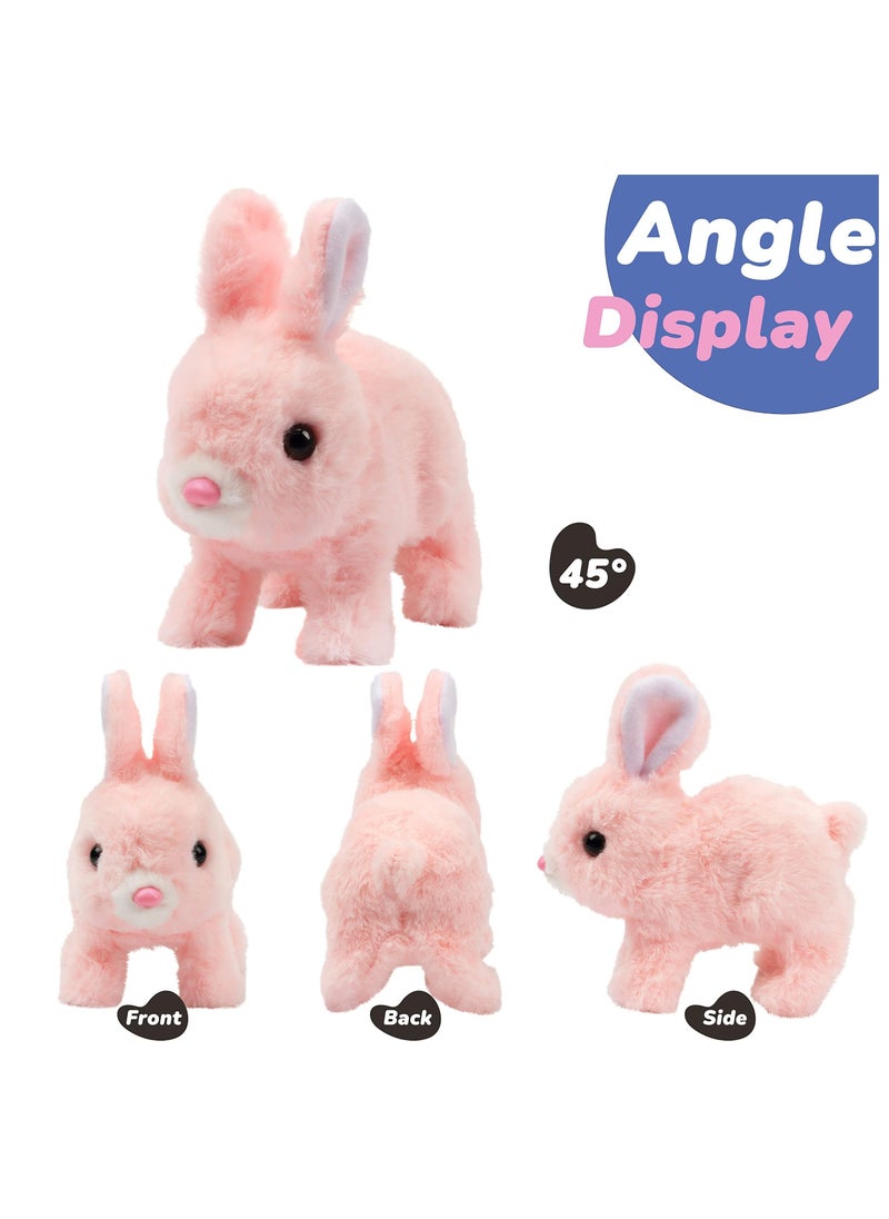 Interactive Electronic Pet, Hopping Rabbit Plush Toy, Animated Walking, Twitching Nose & Ears, Toddler Gift, Birthday Present (Pink)