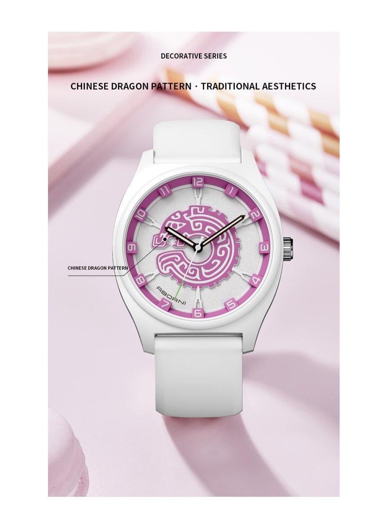 xozgdovg Young female students watch waterproof barrel silicone belt Shi Ying women's watch /YBN8866 white rose red silicone belt.  - Image 3