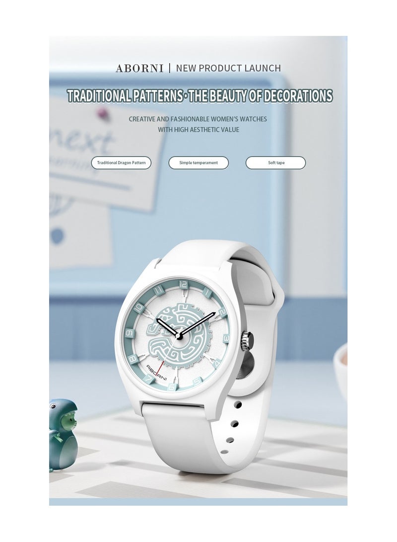 xozgdovg Young female students watch waterproof barrel silicone belt Shi Ying women's watch /YBN8866 white rose red silicone belt.  - Image 2