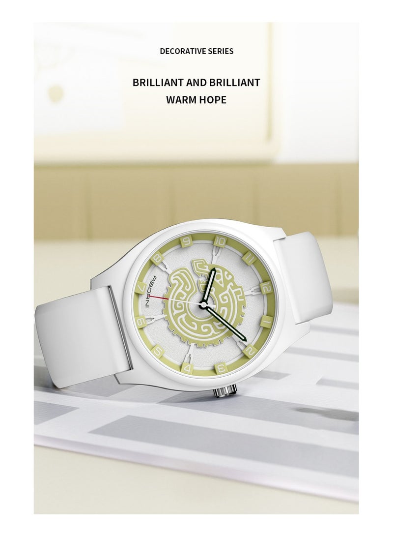 xozgdovg Young female students watch waterproof barrel silicone belt Shi Ying women's watch /YBN8866 white rose red silicone belt.  - Image 5
