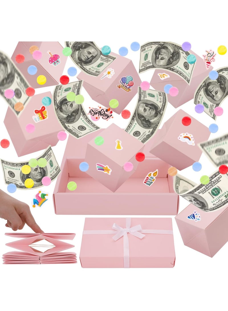 Luckam 3D Explosion Surprise Gift Box for Money - DIY Folding Bouncy Cash Holder with Gift Bag, Creative Birthday Money Bank Box for Women, Men, Kids,Ideal for Parties, Celebrations & Special Events (Pink) - Image 1