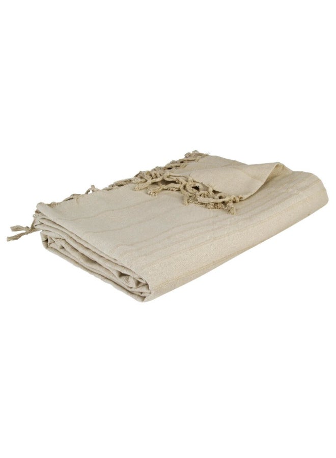 atmosphera Embossed Stripe Pattern Cotton Bed Throw Beige 160 x 220 cm 131645D - Image 1