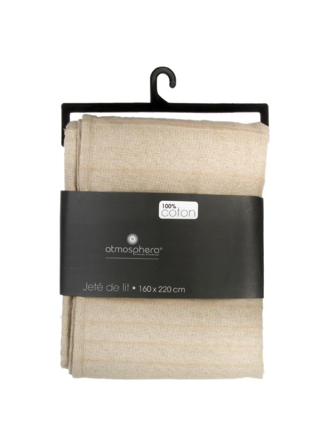 atmosphera Embossed Stripe Pattern Cotton Bed Throw Beige 160 x 220 cm 131645D - Image 2
